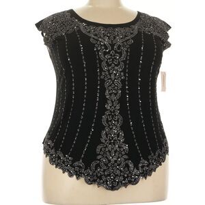 Dressbarn Y2K Black sequin top with silver accents and jewel details